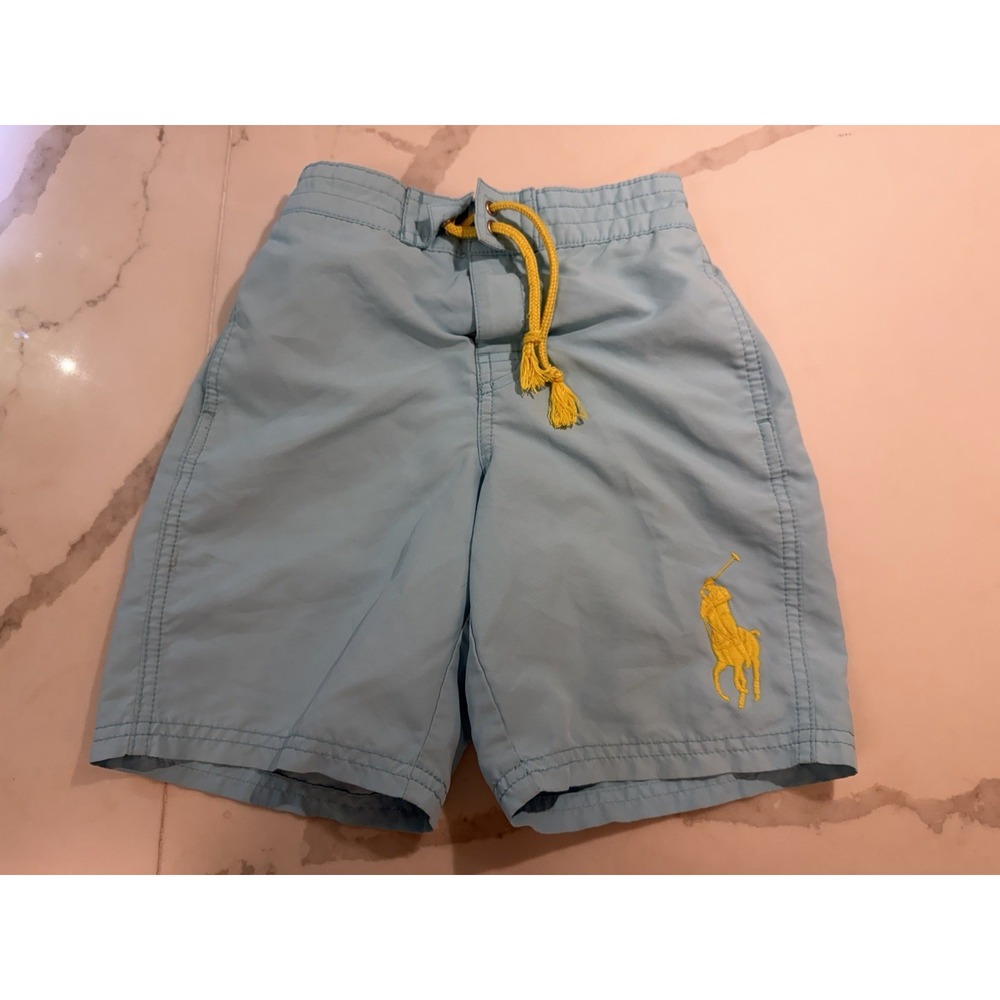 Polo Ralph Lauren Blue Yellow Big Pony Bathing Suit Swim Trunks Boys Sz 7 Preppy